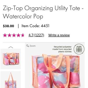 Thirty-One Zip Top Organizing Utility Tote